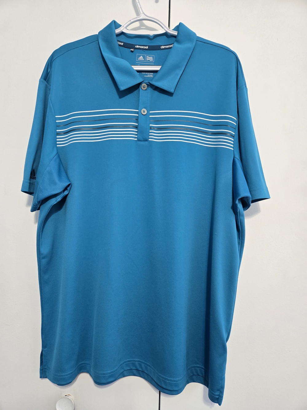 Adidas ClimaCool Golf‎ Polo Shirt XL Blue Striped Performance Athletic